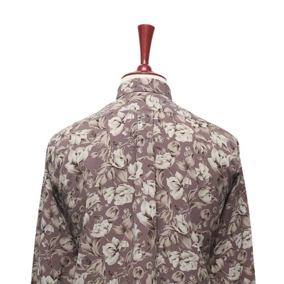 Mens Silky Shirt Button Up Floral Lavender Beige Casual Hawaiian Beach Medium - Picture 5 of 6